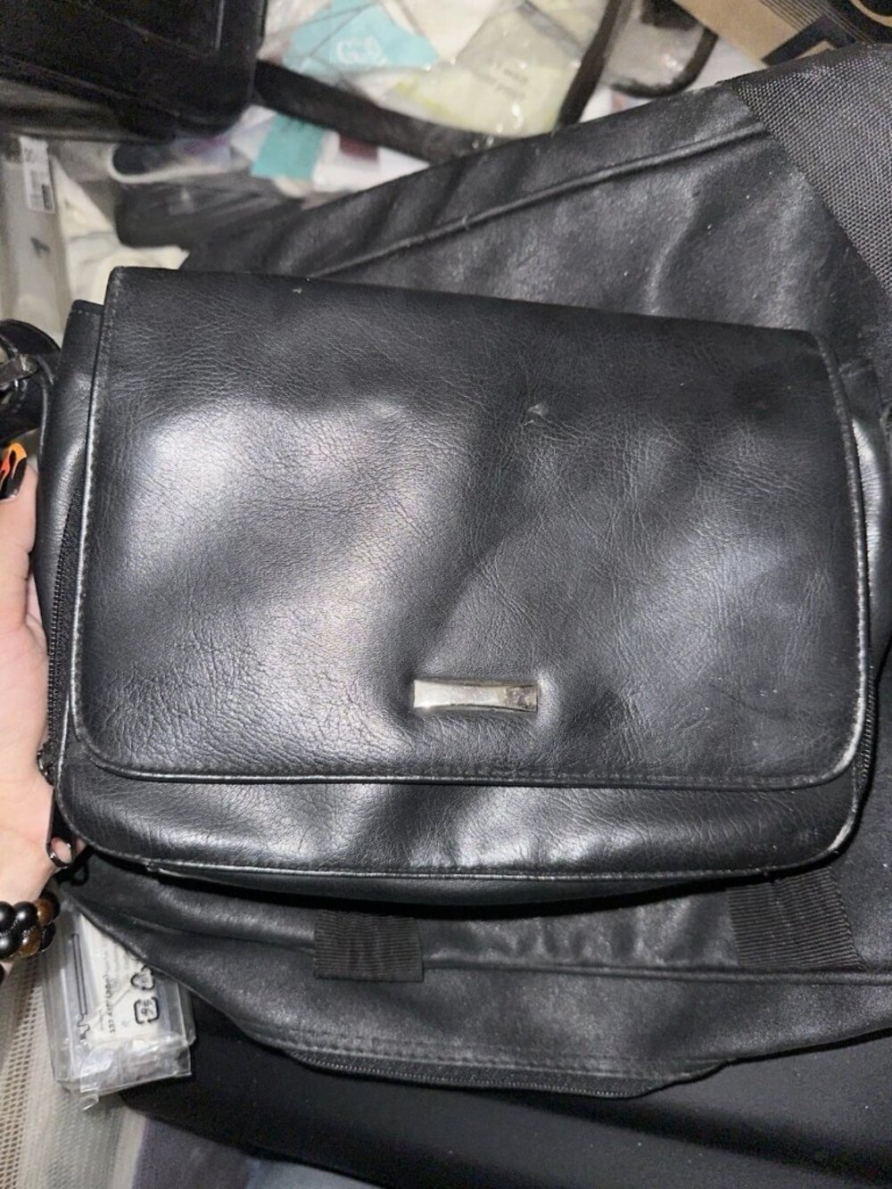 Basic Black Shoulder Faux Leather Crossbody Bag, Mint Condition